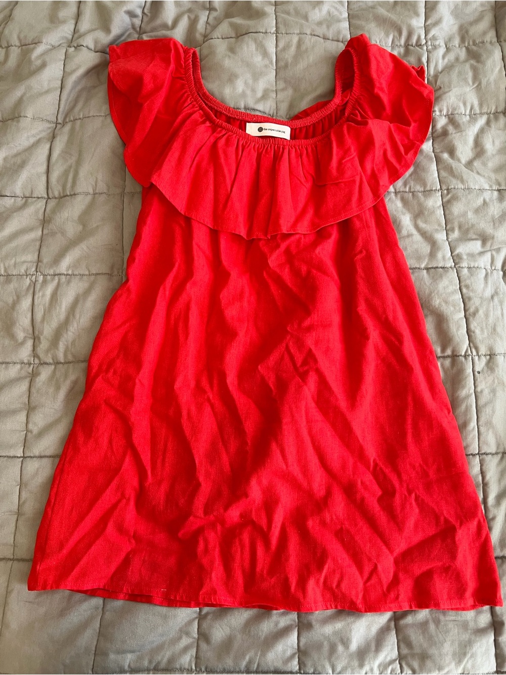 Impeccable Pig red ruffle off the shoulder dress